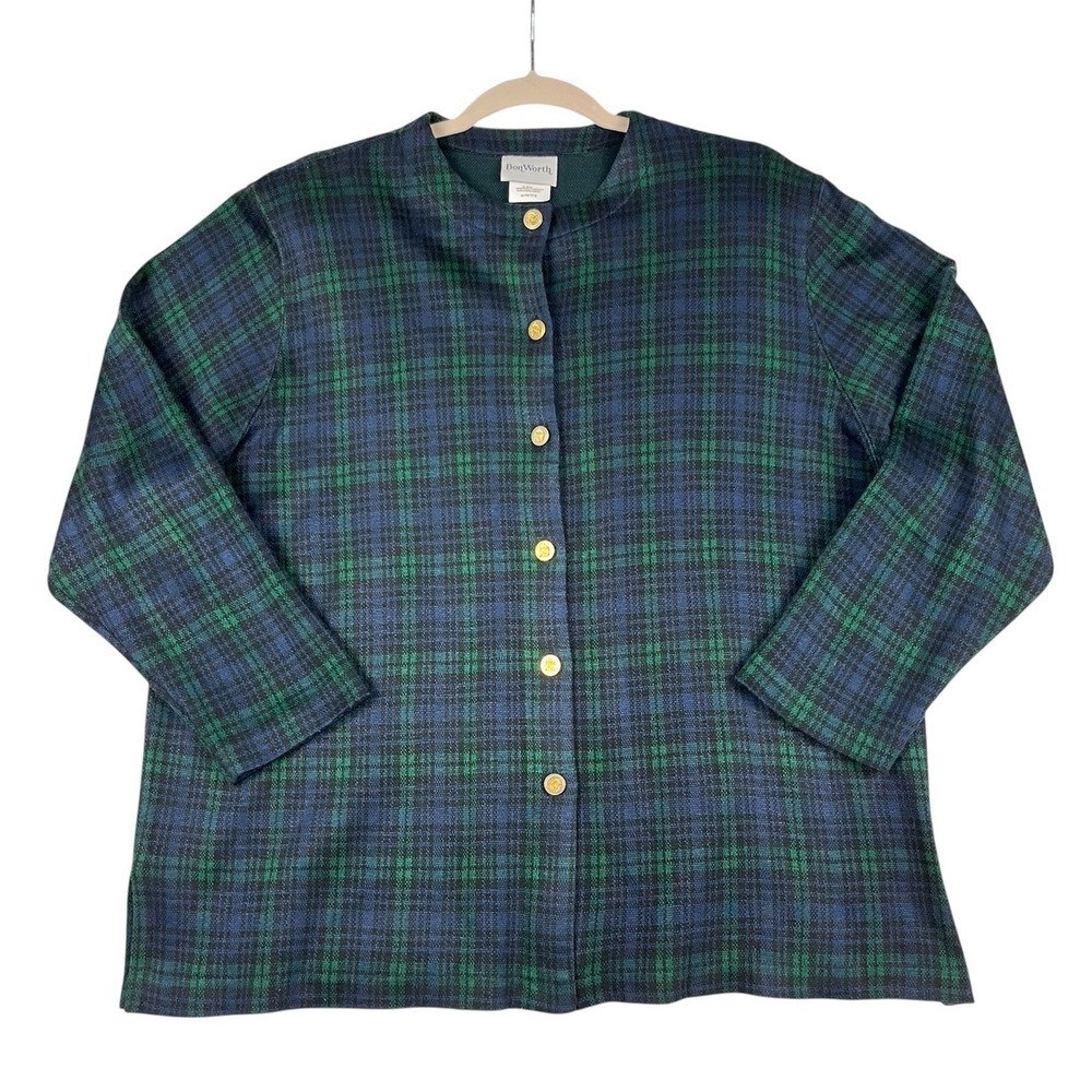Vintage Bonworth PM Plaid Cardigan Dark Academia Cottagecore Granny Chic Office‎
